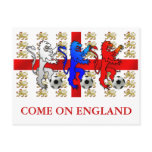 Come On England Three Lions Postcard
