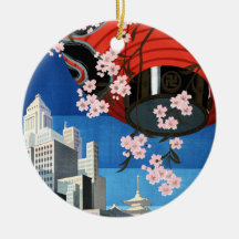 Come to Tokyo Vintage Japan Travel Poster Christmas Tree Ornaments