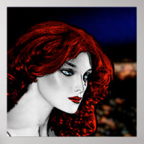 Comic Book Style Redhead Poster
