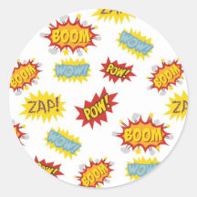 Comic book style sound effect pattern round stickers