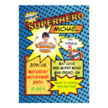 Comic Book Superhero Photo Insert Birthday Party Personalized Announcement