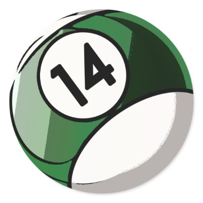 Comic Style Number 14 Billiards Ball Round Stickers by dgpaulart