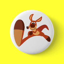 "Coming!!" Cute Cartoon Kangaroo Button Badge