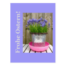 Common blue hyacints easter greeting - german postcard