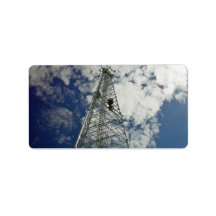 Communications tower reaching for the clouds custom address label