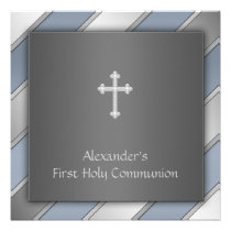 Communion de garçons de rayure bleue première invitations