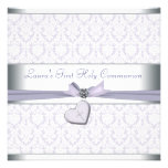 Communion de pourpre de filles de croix de damassé invitations personnalisées