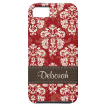 Compagnon rouge-brun de cas de l'iPhone 5 de damas Coque iPhone 5