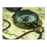 Compass and Map Postcard (Blank)