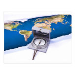 Compass and world map postcard