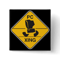 computer crossing (xing) sign pinback button