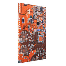Computer Geek Circuit Board - orange Stretched Canvas Prints