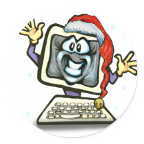 Computer Santa Round Sticker