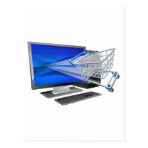 Computer shopping concept post cards