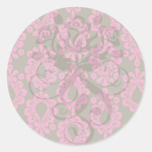conception de damassé de roses indien et de brun autocollants ronds