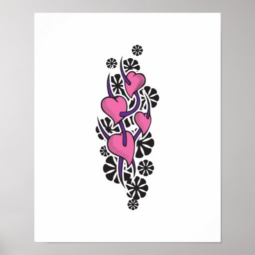 Conception de tatouage d'épines et de coeurs posters