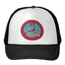 Conception heureuse de mascotte d'hippopotame casquettes