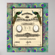 Conception moderne vintage de certificat de mariag affiche