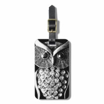 Conception noire étincelante de hibou avec des dét étiquettes à bagages