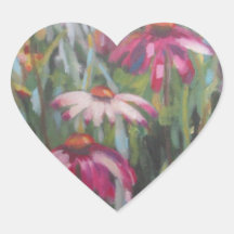 Cone Flowers Painting Heart Stickers