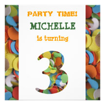 Confetti 3rd Birthday Party Invitation