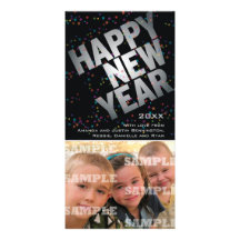 Confetti Silver Celebration New Years Photo Card