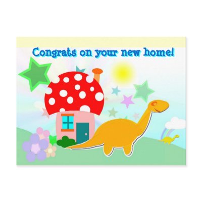 Congrats on Your New Home Cartoon Dinos Postcard by dinoshop