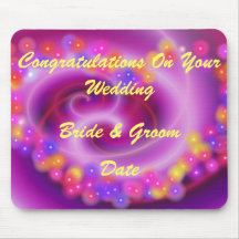 Congratulation Bride & Groom Swirly Heart Mousepad