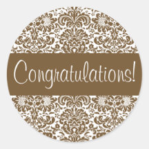Congratulations Damask Envelope Seal Round Stickers