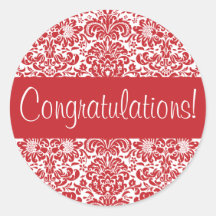 Congratulations Damask Envelope Seal Round Stickers