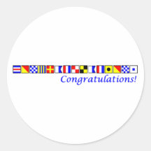 Congratulations! in nautical flag alphabet round stickers