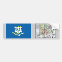 Connecticut Map and State Flag Bumper Stickers