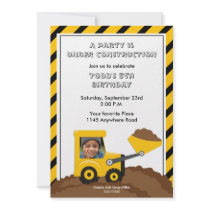 Construction Birthday Photo Invitation