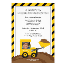 Construction Birthday Photo Invitation