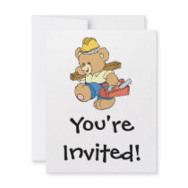 Construction Carpenter Bear Personalized Invitations