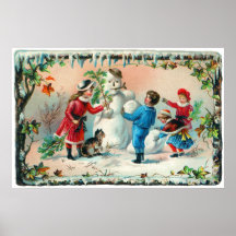Construction d'un bonhomme de neige c.1890 posters