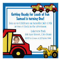 Construction Fun/ Dumptruck Photo Custom Announcements