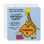 Construction Giraffe Birthday Announcements