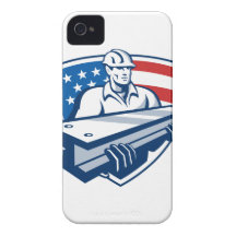Construction Steel Worker I-Beam American Flag iPhone 4 Case-Mate Cases