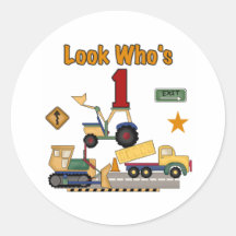 Construction Vehicles 1st Birthday Round Stickers