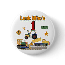 Construction Vehicles 1st Birthday Tshirts Buttons