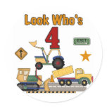 Construction Vehicles 4th Birthday Tshirts Round Stickers