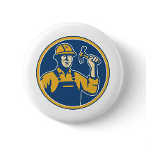 Construction Worker Carpenter Tradesman With Hamme Buttons