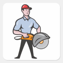 Construction Worker Concrete Saw Consaw Cartoon Stickers