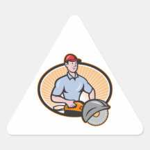 Construction Worker Concrete Saw Consaw Cartoon Sticker