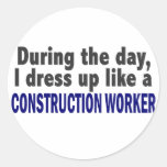 Construction Worker During The Day Round Sticker