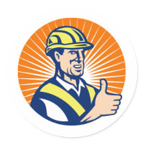 construction worker engineer thumbs up round sticker