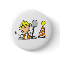 Construction Worker in Manhole Button