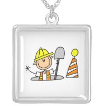 Construction Worker in Manhole T-shirts and Gifts Custom Necklace