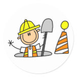 Construction Worker in Manhole Tshirts and Gifts Round Stickers